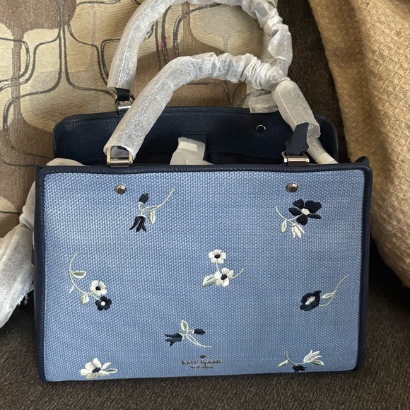 Authentic KATE SPADE floral Thick Canvas/pebbled leather 3 compart. Satch/crosby - Picture 4 of 16